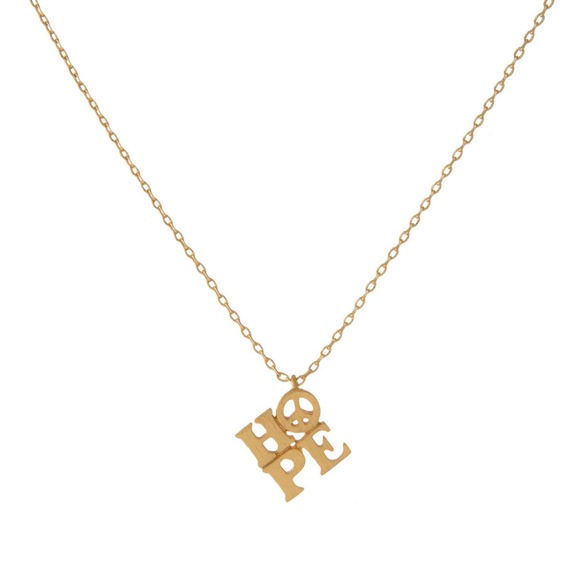 Hope Peace Sign Gold Tone Chain Necklace - NEW! US Seller, Mini Pendant, Kawaii - Picture 1 of 6